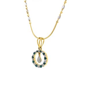 Green Coloured Stone & Diamond Pendant in Yellow Gold 8SHP14