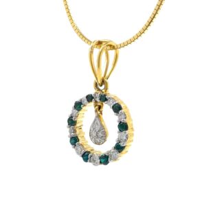 Green Coloured Stone & Diamond Pendant in Yellow Gold 8SHP14