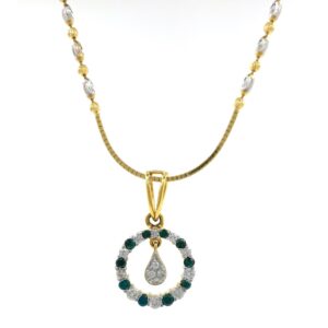 Green Coloured Stone & Diamond Pendant in Yellow Gold 8SHP14