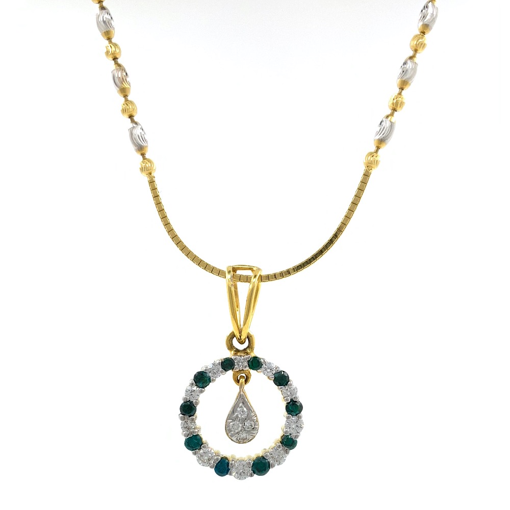 Green Coloured Stone & Diamond Pendant in Yellow Gold 8SHP14