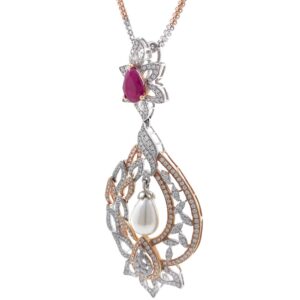 Bonita Diamond Pendant with Red Stone & Pear 7SHP9