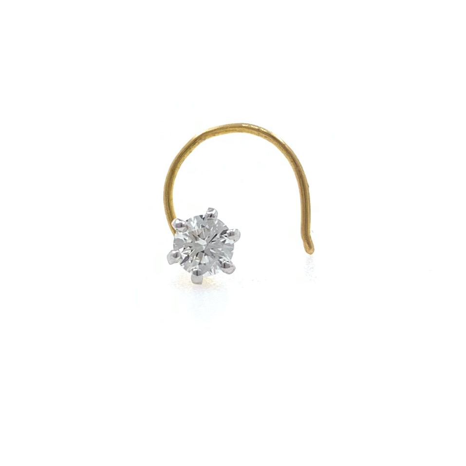 18kt / 750 yellow gold classic single 0.08 cts diamond nose pin 9NP34