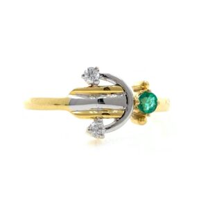 18kt / 750 Yellow Gold Simple Diamond & Emerald Ladies Ring 9LR301