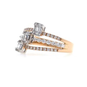 18kt / 750 rose gold three solitaire look diamond ring for ladies 9lr300
