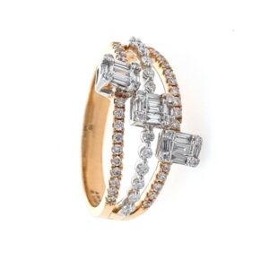 18kt / 750 rose gold three solitaire look diamond ring for ladies 9lr300