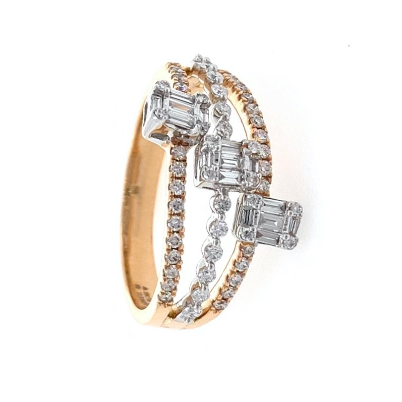 18kt / 750 rose gold three solitaire look diamond ring for ladies 9lr300