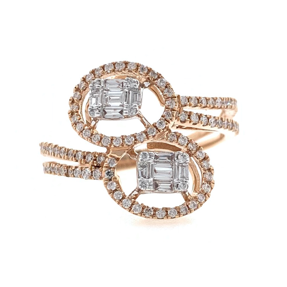 18kt / 750 rose gold twin solitaire diamond ladies ring 9lr223