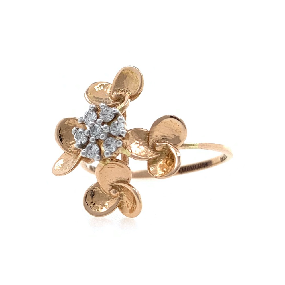 18kt / 750 rose gold - golden flower diamond ladies ring 9lr206 - Image 3