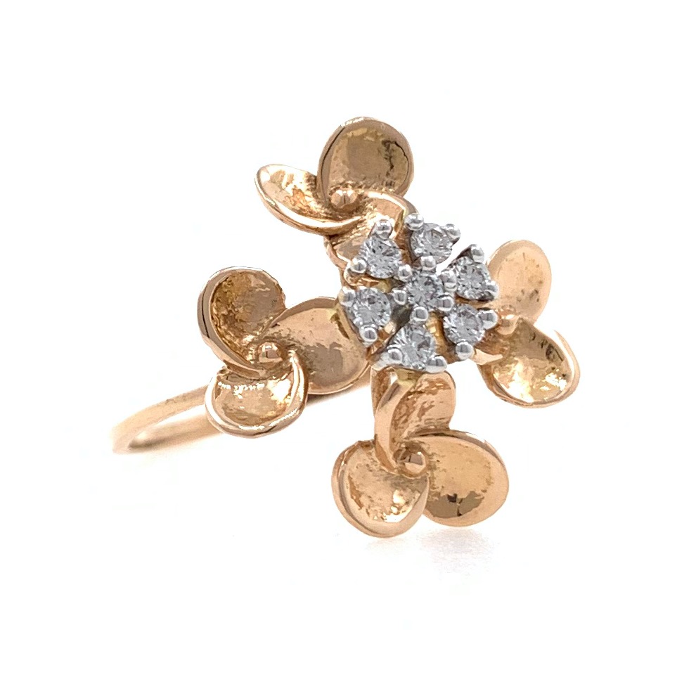 18kt / 750 rose gold - golden flower diamond ladies ring 9lr206 - Image 2