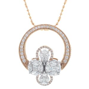 18kt / 750 rose gold designer pendant cum diamond ring 9lr139