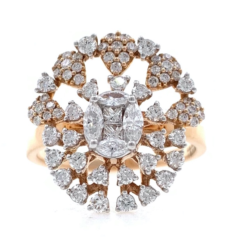 18kt / 750 rose gold solitaire look designer ladies ring 9lr81