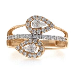 18kt / 750 rose gold two drop diamond ladies ring 9lr64