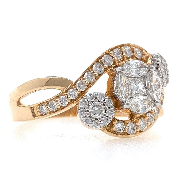 18kt / 750 rose gold three solitaire look diamond ladies ring 9lr63 - Image 2