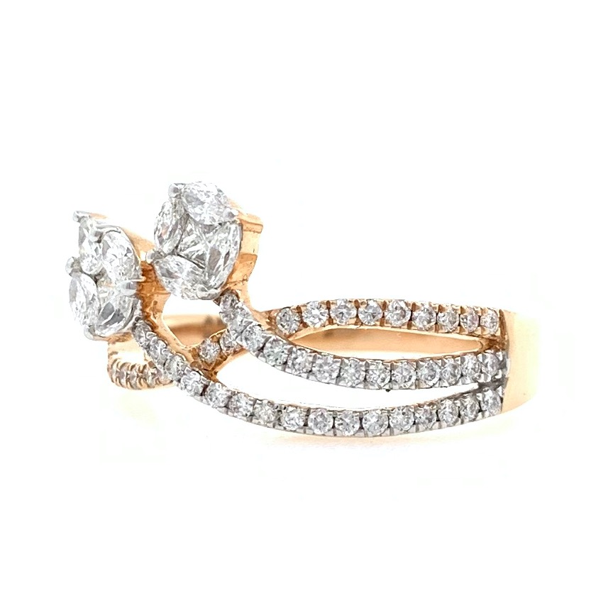 18kt / 750 rose gold two solitaire effect diamond ladies ring 9lr18 - Image 3