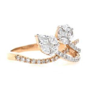 18kt / 750 rose gold two solitaire effect diamond ladies ring 9lr18