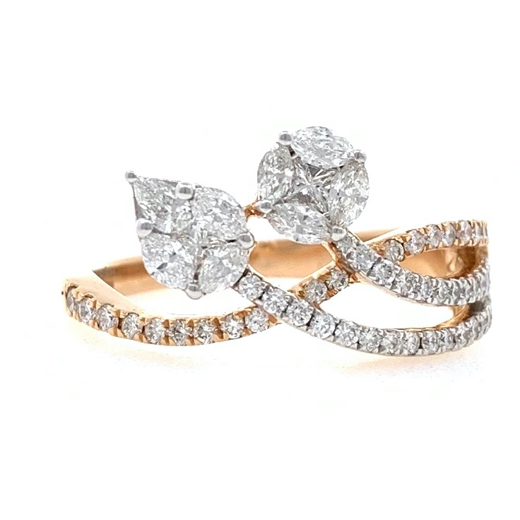 18kt / 750 rose gold two solitaire effect diamond ladies ring 9lr18