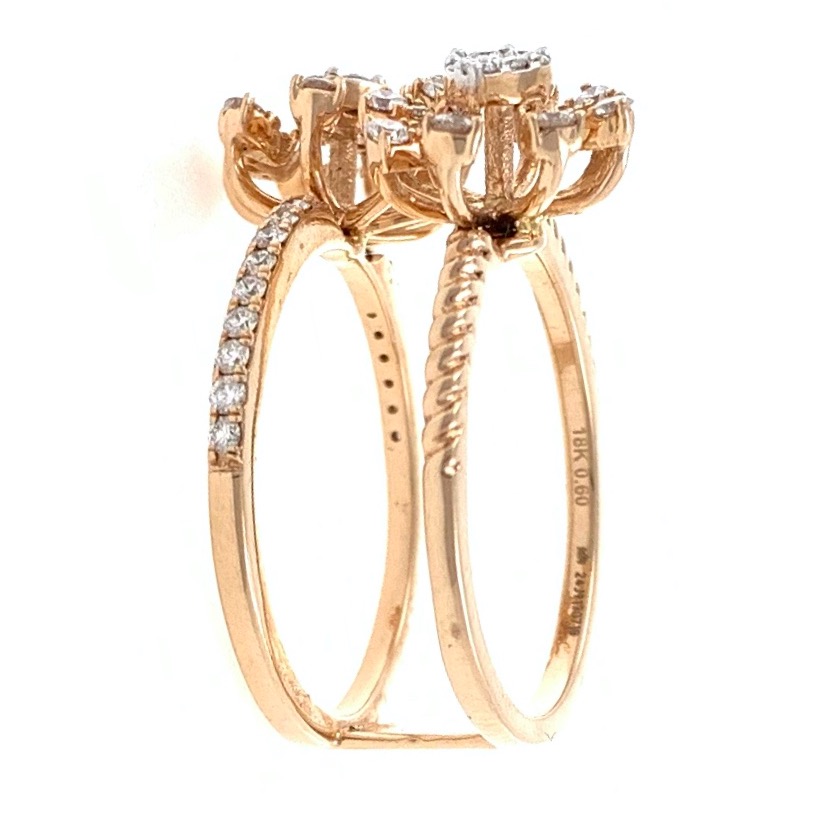 18kt / 750 rose gold two flower diamond ring 8lr251 - Image 4