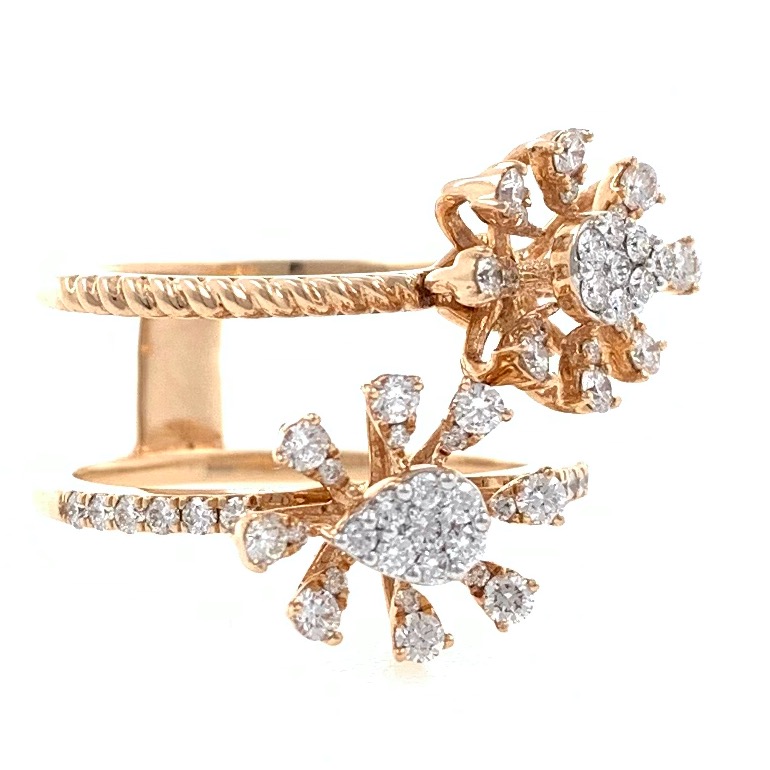 18kt / 750 rose gold two flower diamond ring 8lr251 - Image 2