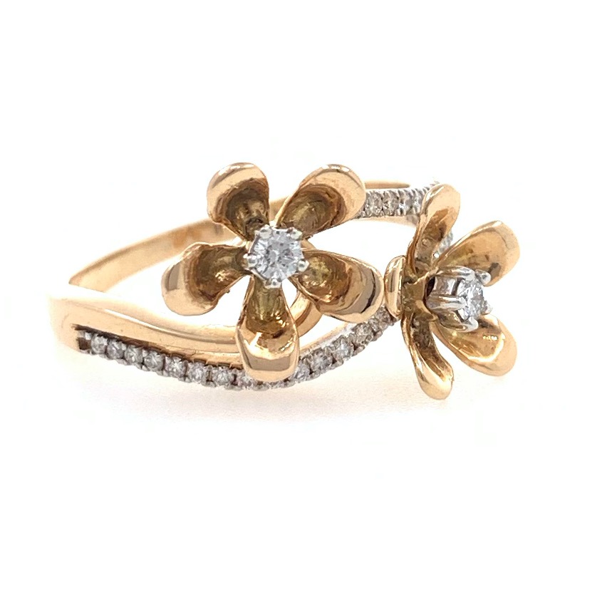 18kt / 750 rose gold two flower daily wear diamond ring 8lr170 - Image 2