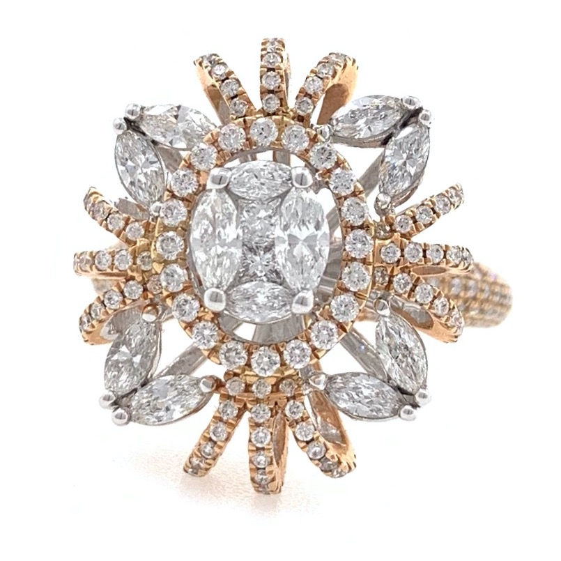 18kt / 750 rose gold anniversary cocktail diamond studded ladies ring 8lr158