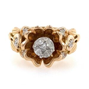 18kt / 750 rose gold floral design party wear diamond ring for ladies 8lr134