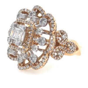 18kt / 750 rose gold designer cocktail party wear diamond ring for ladies 8lr45