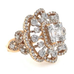 18kt / 750 rose gold designer cocktail party wear diamond ring for ladies 8lr45