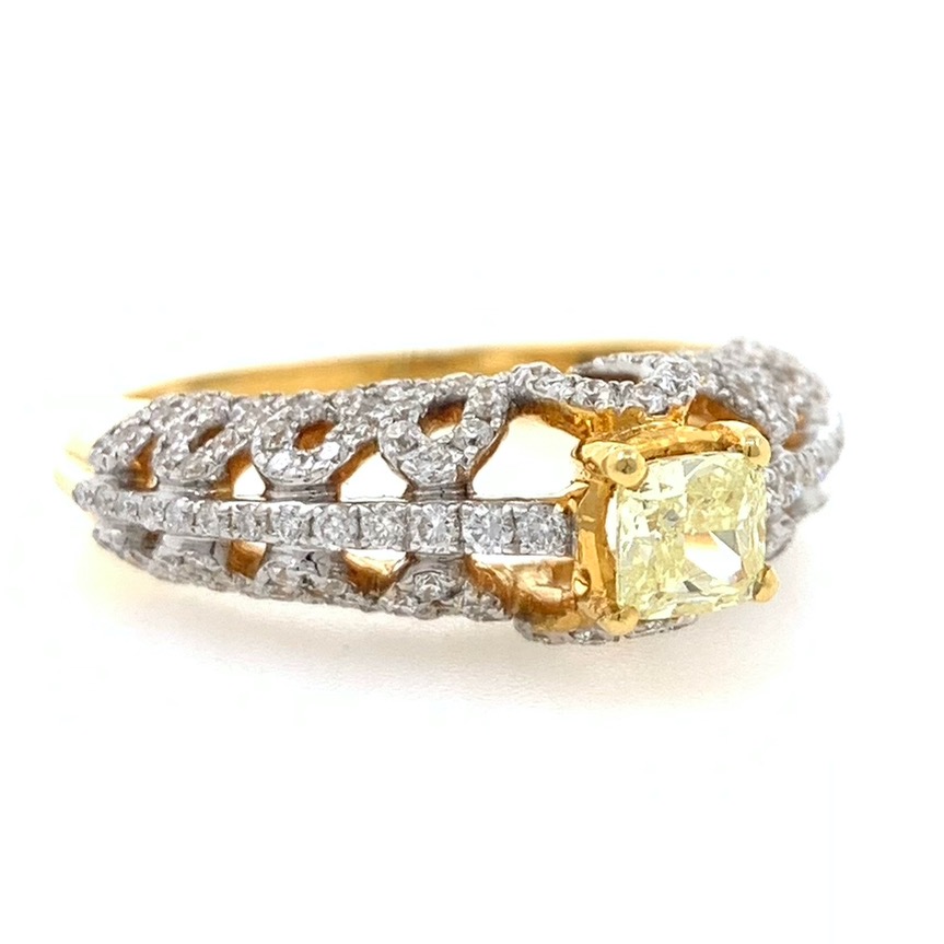 18kt / 750 yellow gold designer solitaire engagement diamond ring with yellow diamond 8lr21 - Image 2