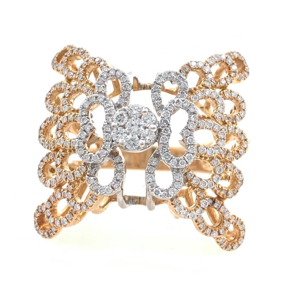 18kt / 750 rose gold butterfly inspired micro setting cocktail diamond ring 7lr201