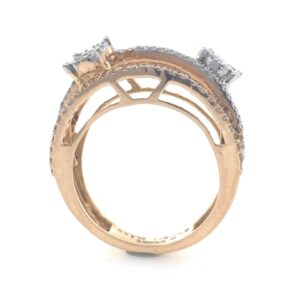 18kt / 750 rose gold 2 flower cocktail diamond ladies ring 7lr195