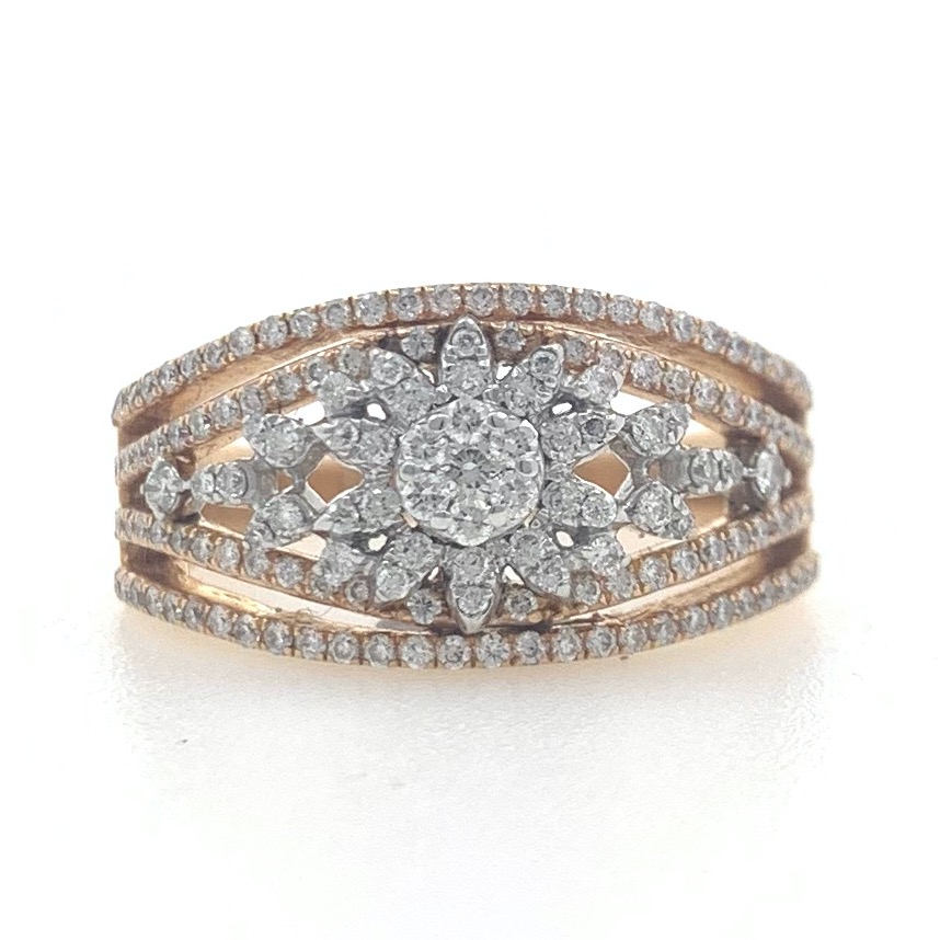 18kt / 750 rose gold micro setting flower diamond ladies ring 7lr158