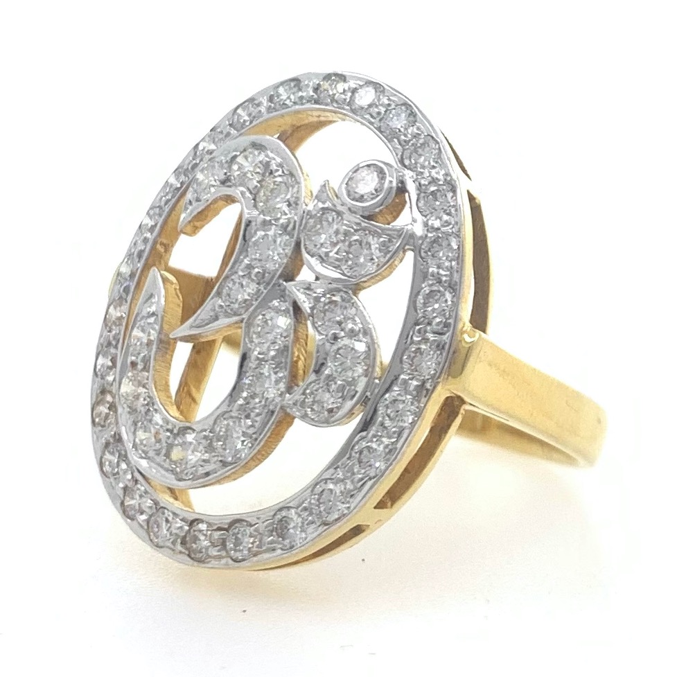 18kt / 750 yellow gold religious om diamond ring for women 7lr91 - Image 3