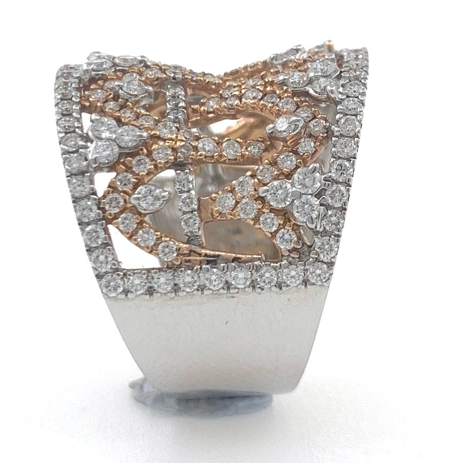 18kt / 750 rose gold 2 tone diamond band ladies ring 5lr733 - Image 4