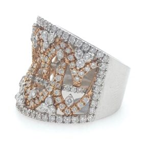 18kt / 750 rose gold 2 tone diamond band ladies ring 5lr733