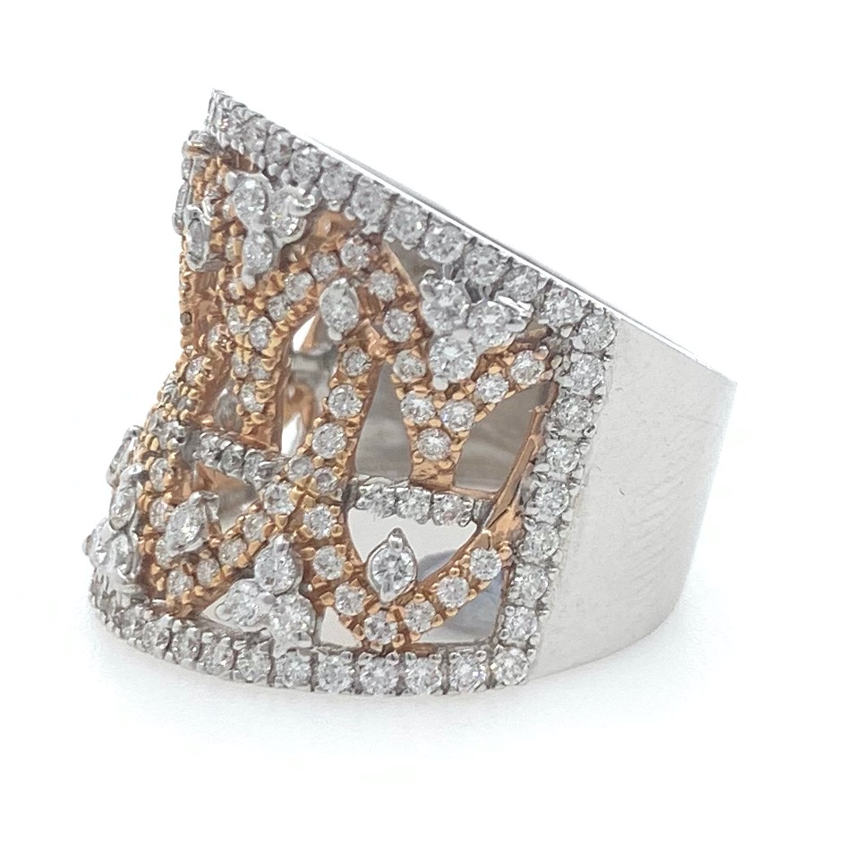 18kt / 750 rose gold 2 tone diamond band ladies ring 5lr733 - Image 3