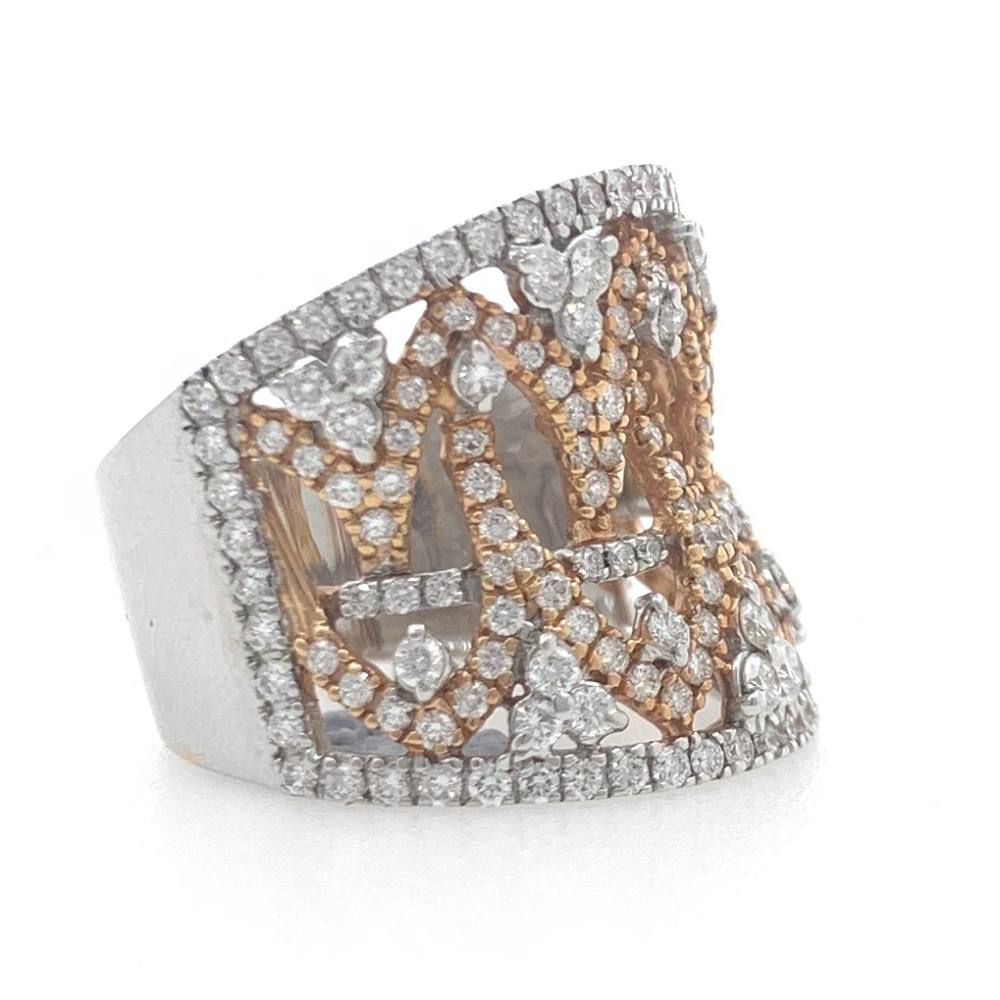 18kt / 750 rose gold 2 tone diamond band ladies ring 5lr733 - Image 2