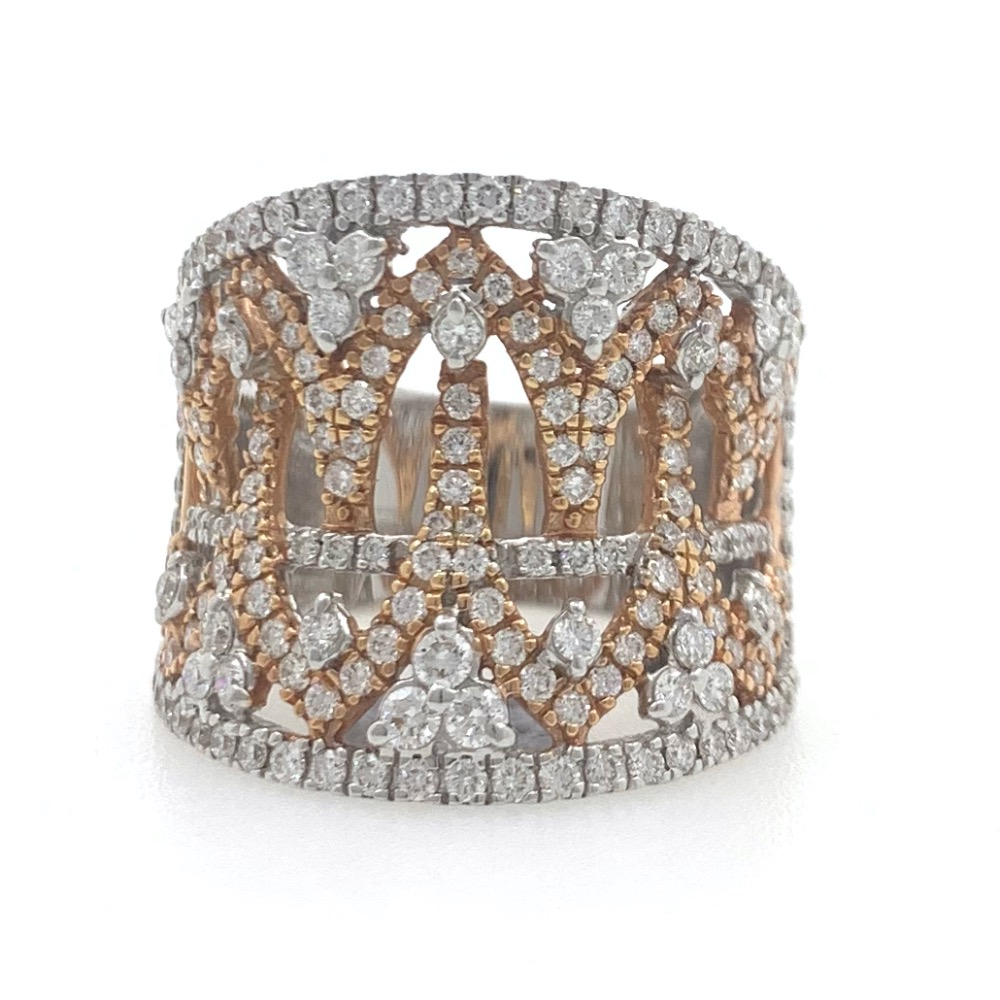 18kt / 750 rose gold 2 tone diamond band ladies ring 5lr733