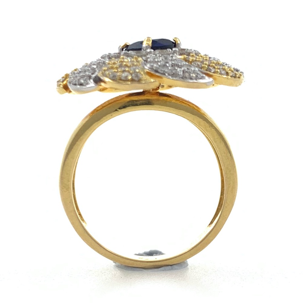 18kt / 750 yellow gold cocktail diamond ring with blue colour stone 5lr717 - Image 5