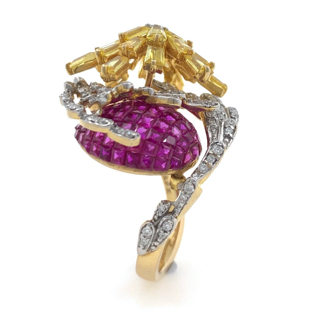 18kt / 750 yellow gold classy cocktail diamond & coloured stone ladies ring 5lr686 - Image 5