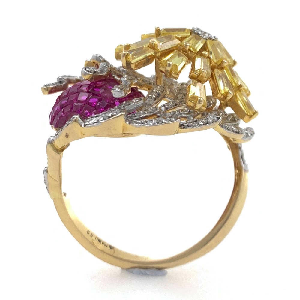 18kt / 750 yellow gold classy cocktail diamond & coloured stone ladies ring 5lr686 - Image 4