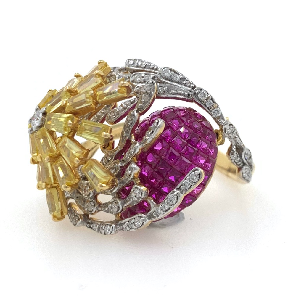 18kt / 750 yellow gold classy cocktail diamond & coloured stone ladies ring 5lr686 - Image 3