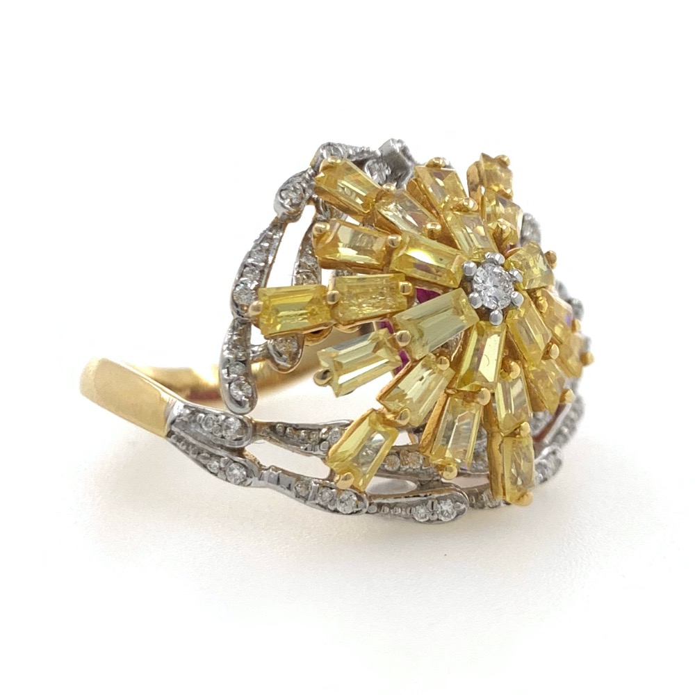 18kt / 750 yellow gold classy cocktail diamond & coloured stone ladies ring 5lr686 - Image 2