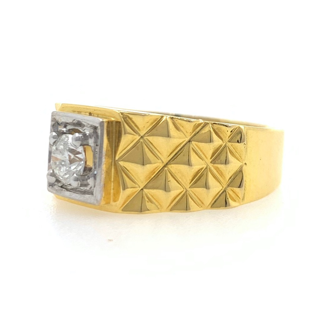 18kt / 750 yellow gold rajwada style solitaire diamond gents ring 9gr14 - Image 3