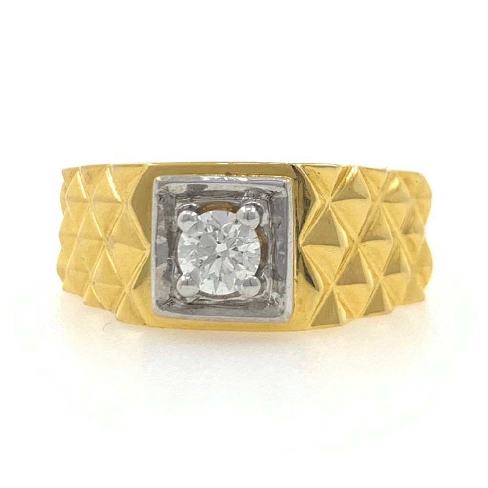 18kt / 750 yellow gold rajwada style solitaire diamond gents ring 9gr14