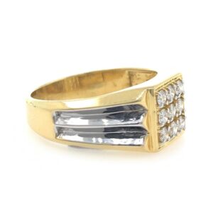 18kt / 750 yellow gold sword fancy handmade diamond gents ring 9gr11