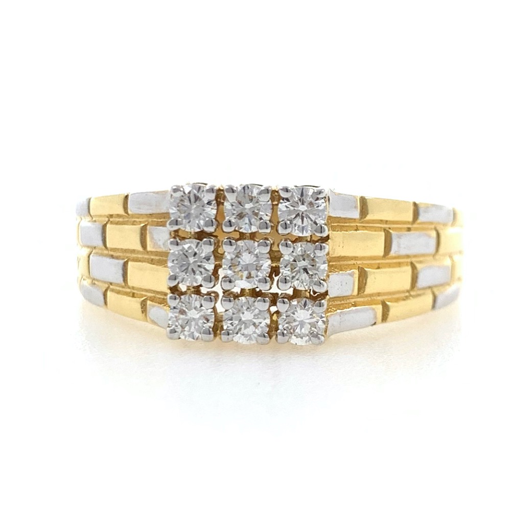 18kt / 750 yellow gold brick wall diamond gents ring 9gr8