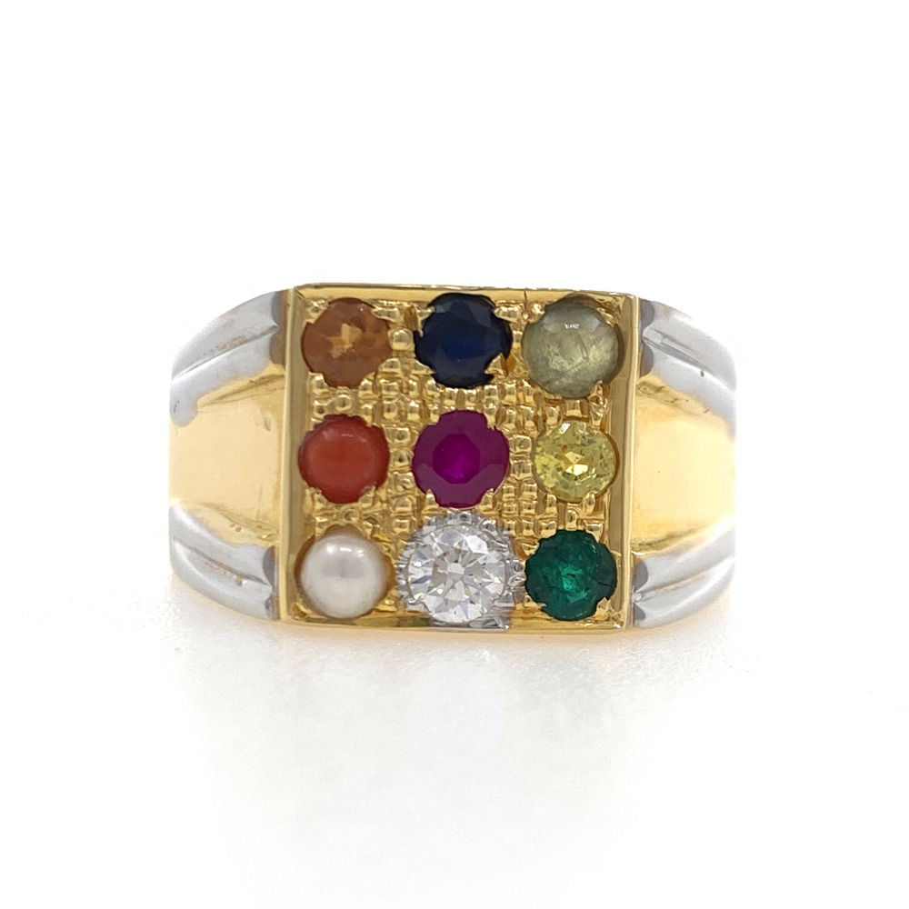 18kt yellow gold traditional handmade navgrah diamond gents ring 7gr48