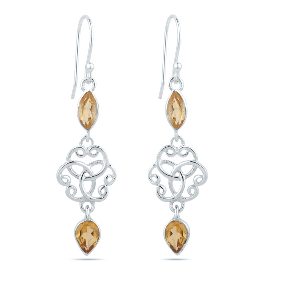Citrine Dangle Earrings 925 Sterling Silver Citrine