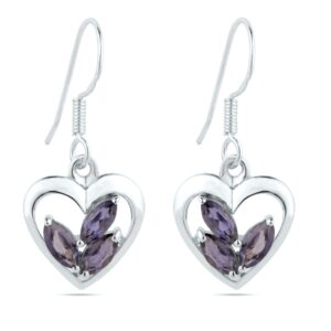 Heart Shape iolite Gemstone Earrings Sterling Silver