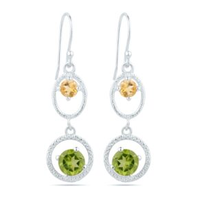 Sterling Silver Earrings with Citrine & Peridot Gemstones